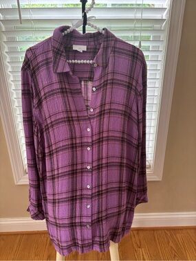 J. Jill Purple Plaid Shirt with Yellow Accents